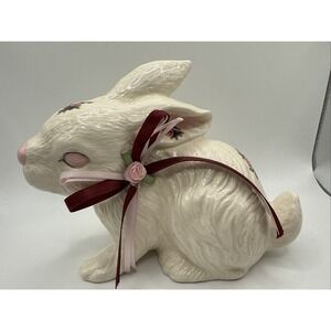 Vintage‎ Rabbit Hand Painted 1985 Scioto Ceramic Bunny Rabbits Figurines Roses